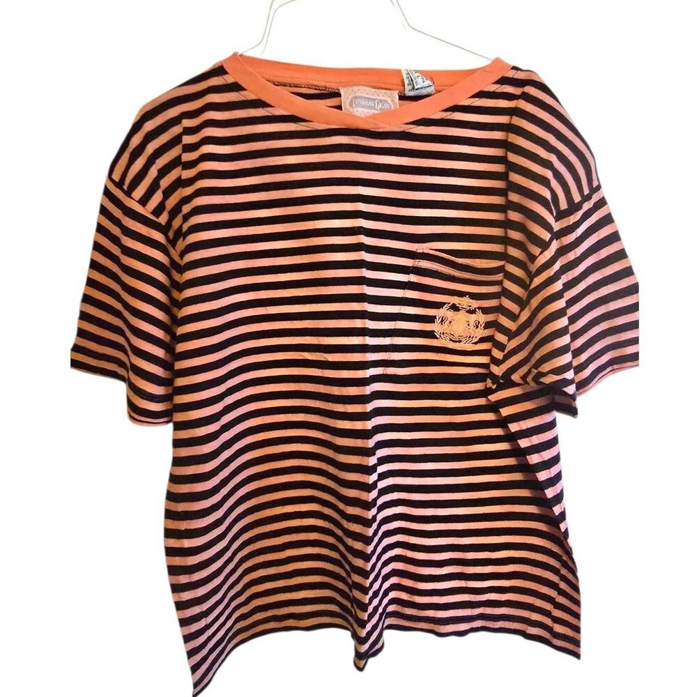 Lindsay Gray orange striped tee with pocket Size L